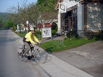 Keith arrives at work on his Fuji Supreme